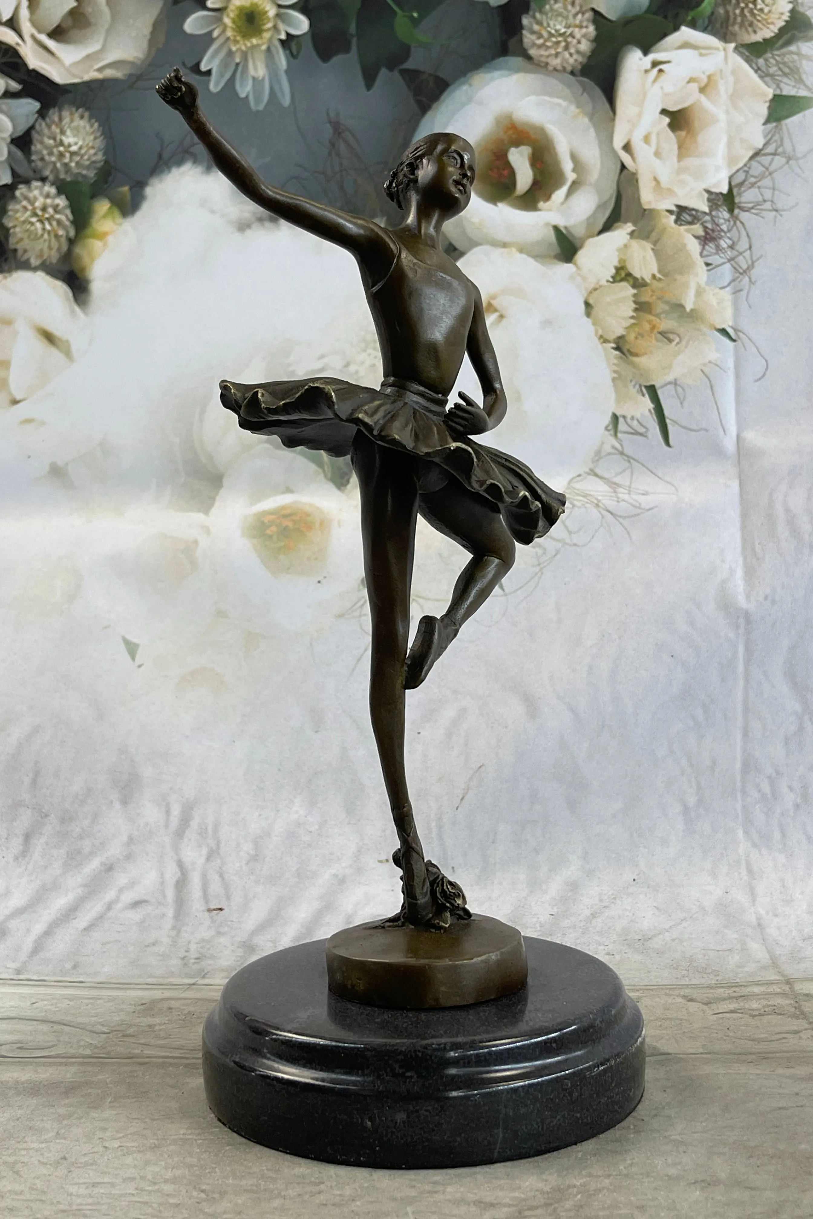 11'' Tall Bronze Dancer Ballerina Bronze Statue Handmade Marble Base Vintage Art