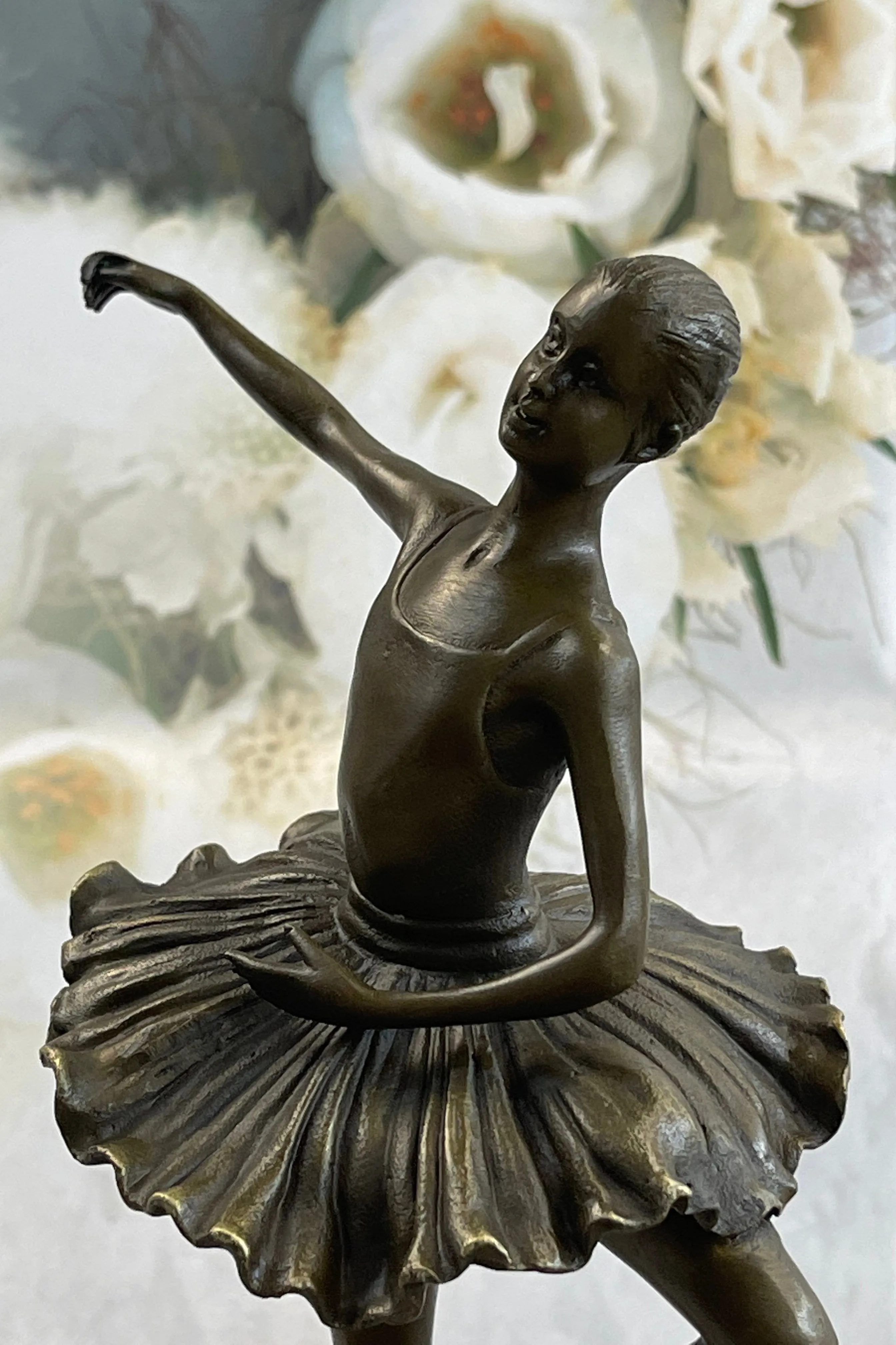 11'' Tall Bronze Dancer Ballerina Bronze Statue Handmade Marble Base Vintage Art