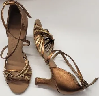 2.5" Jessica I -- Women's Latin Ballroom Sandal -- Gold Scale/Dark Tan