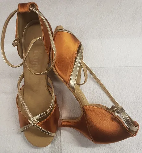 2.5" Linked -- Latin Sandal -- Dark Tan Satin/Gold