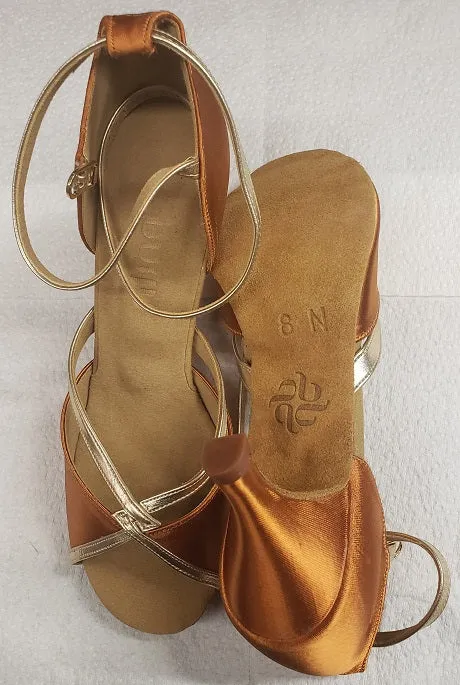 2.5" Linked -- Latin Sandal -- Dark Tan Satin/Gold