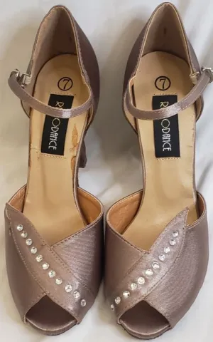 3.38" Hilda -- Closed Back/Open Toe Ballroom Shoe -- Bronze Satin