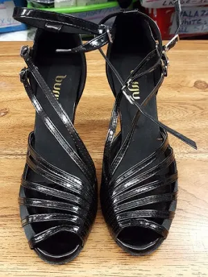 3" Impressions -- Women's Flare Heel Latin Sandal -- Black Patent