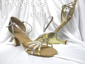 3" Marianne -- Flare Heel Latin Sandal -- Gold/Silver