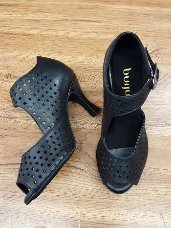 3" Onyx -- Women's Flare Heel Latin Sandal -- Black