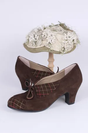 40s vintage style pumps in suede with colored stitches - Brown - Edith