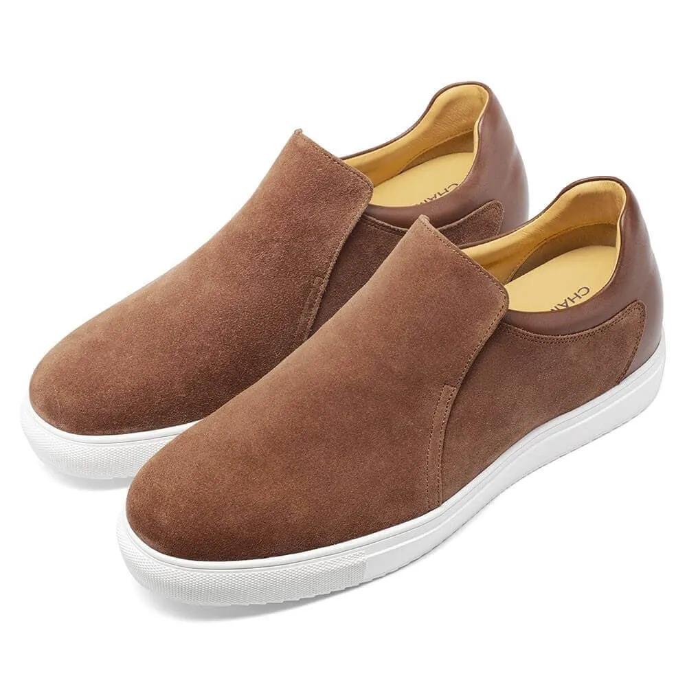 6 CM / 2.36 Inches - CMR CHAMARIPA Height Increasing Sneakers For Men - Men's Raised Shoes - Brown Suede Men's Casual Slip-On Shoes