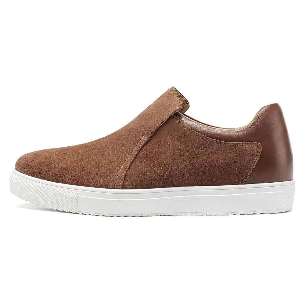 6 CM / 2.36 Inches - CMR CHAMARIPA Height Increasing Sneakers For Men - Men's Raised Shoes - Brown Suede Men's Casual Slip-On Shoes