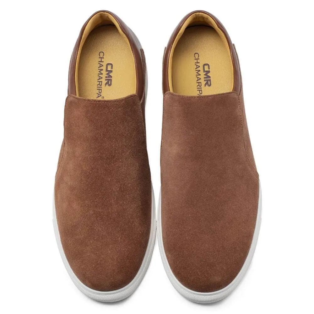6 CM / 2.36 Inches - CMR CHAMARIPA Height Increasing Sneakers For Men - Men's Raised Shoes - Brown Suede Men's Casual Slip-On Shoes