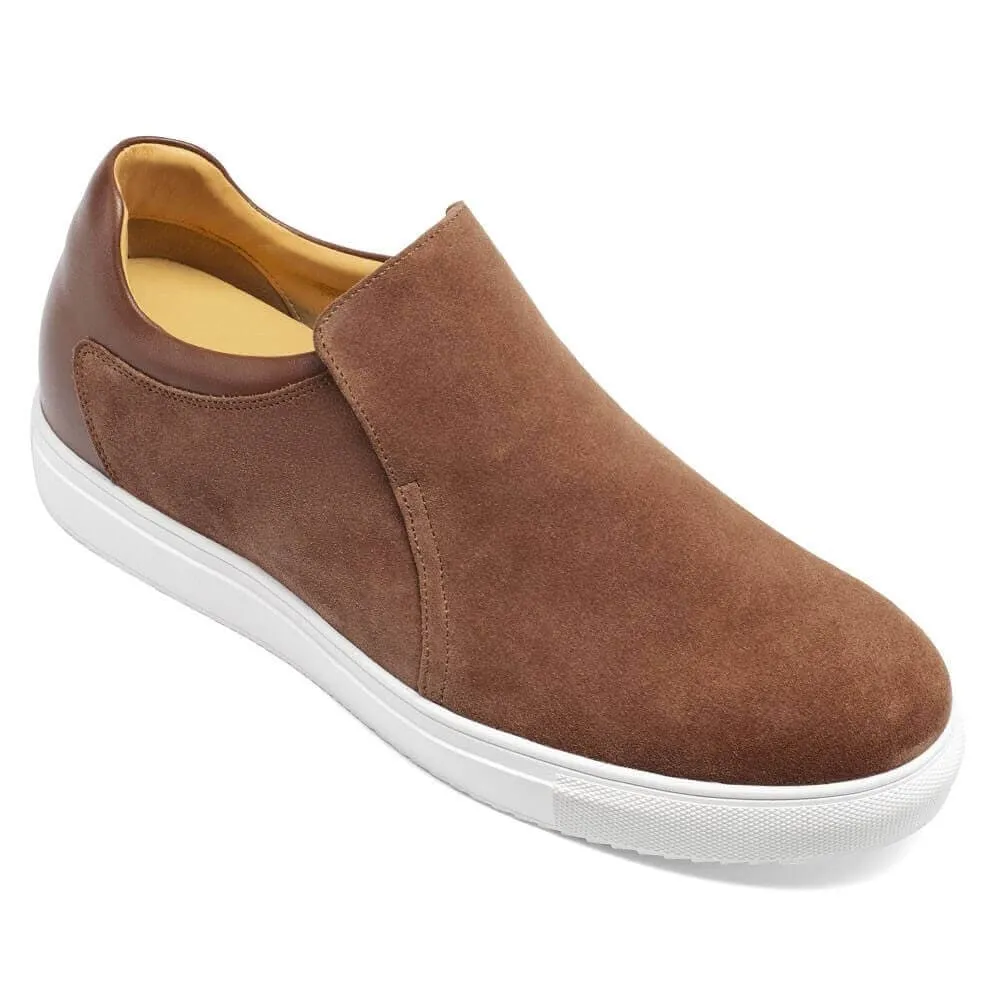 6 CM / 2.36 Inches - CMR CHAMARIPA Height Increasing Sneakers For Men - Men's Raised Shoes - Brown Suede Men's Casual Slip-On Shoes