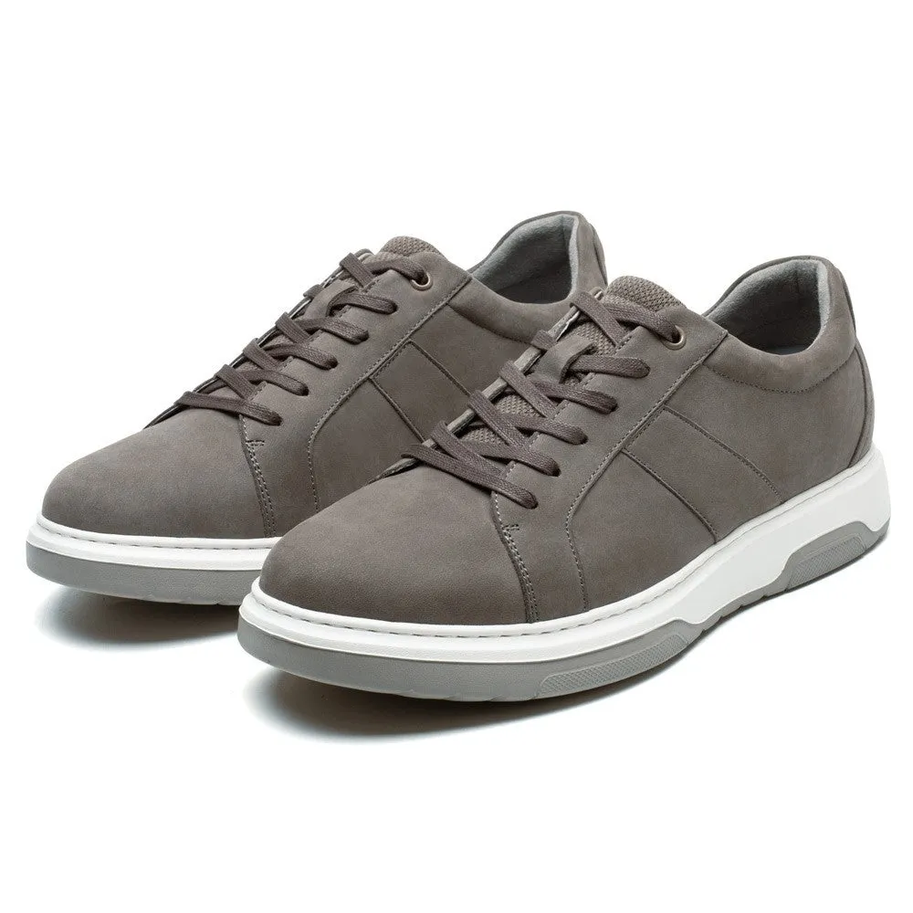 7 CM / 2.76 Inches CMR CHAMARIPA Height Increasing Shoes Gray Nubuck Leather Men's Casual Shoes