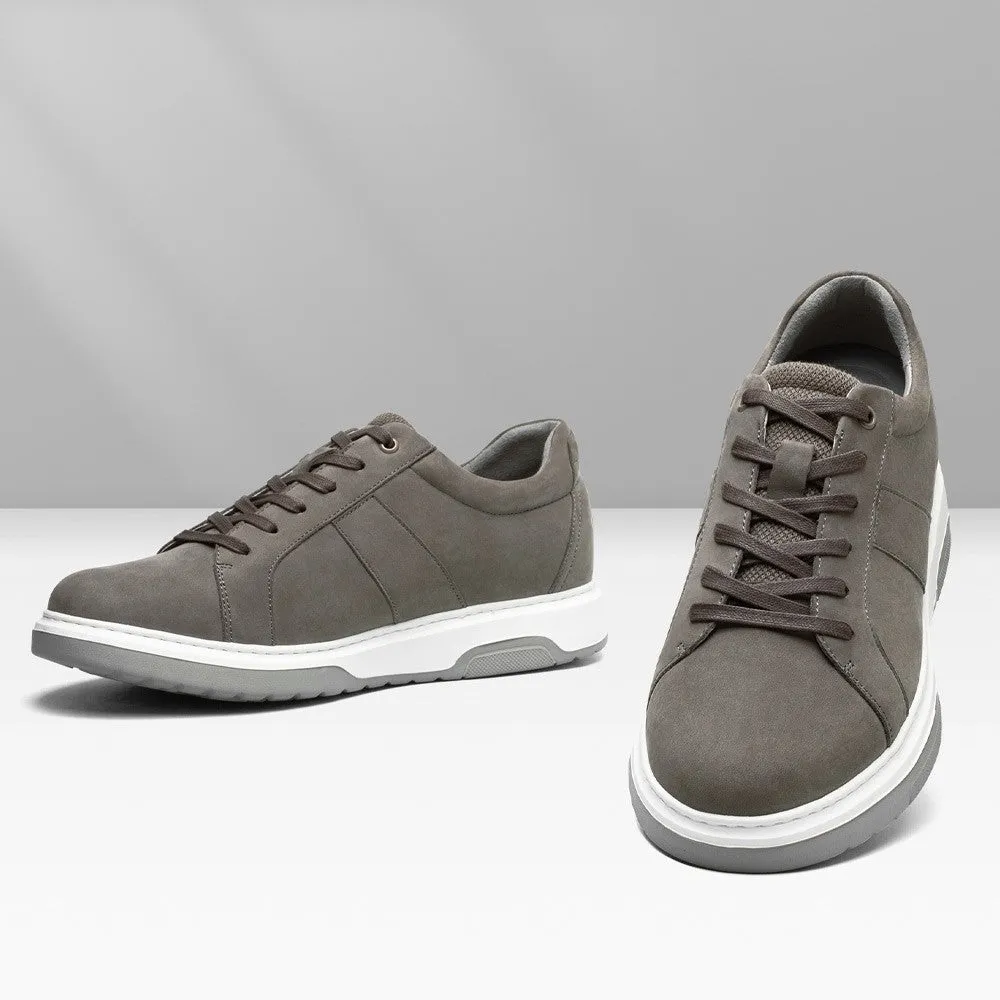 7 CM / 2.76 Inches CMR CHAMARIPA Height Increasing Shoes Gray Nubuck Leather Men's Casual Shoes