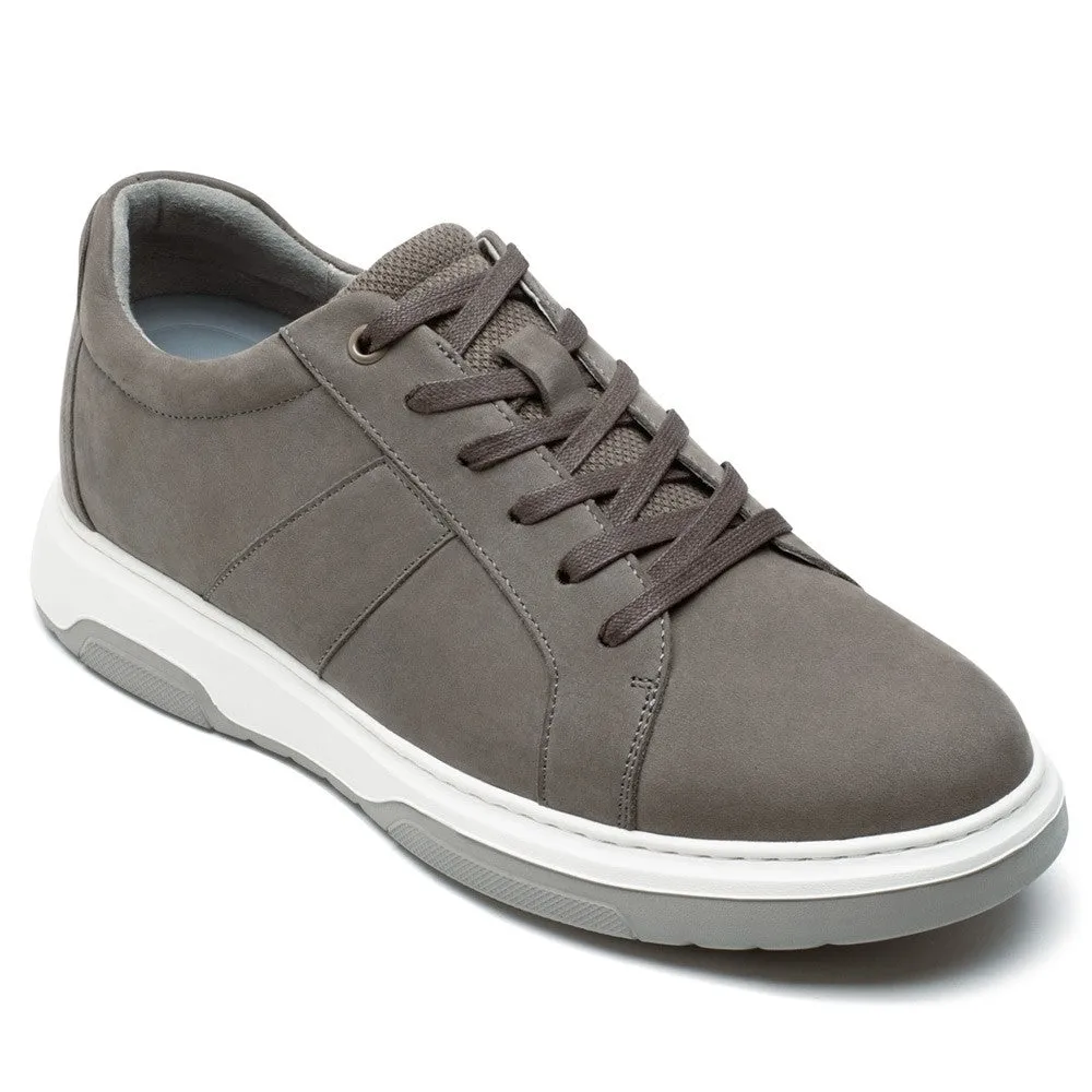 7 CM / 2.76 Inches CMR CHAMARIPA Height Increasing Shoes Gray Nubuck Leather Men's Casual Shoes