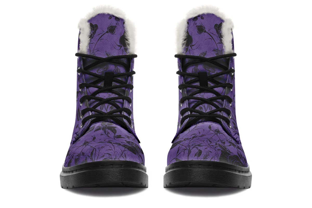 Amethyst Rose Romance Winter Boots - Warm Micro-Suede Doc-Style Boots Lined with Vegan Wool