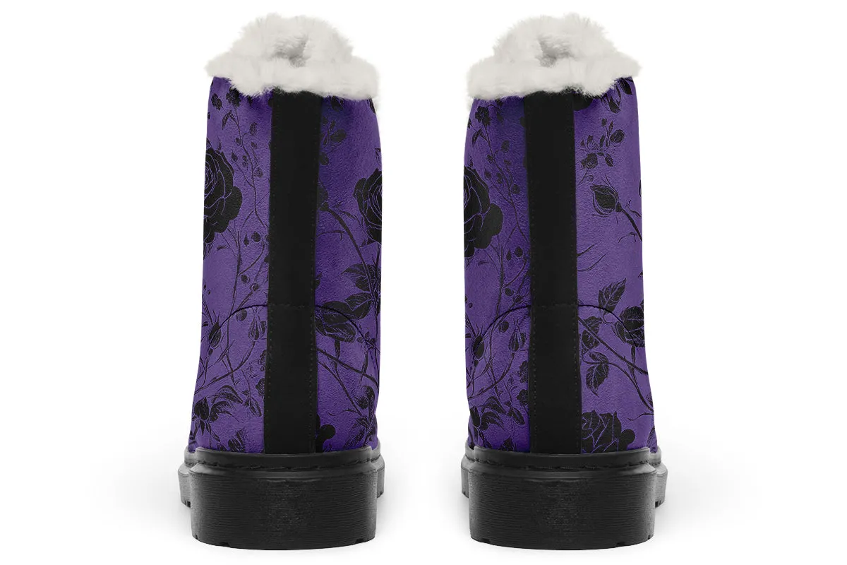 Amethyst Rose Romance Winter Boots - Warm Micro-Suede Doc-Style Boots Lined with Vegan Wool