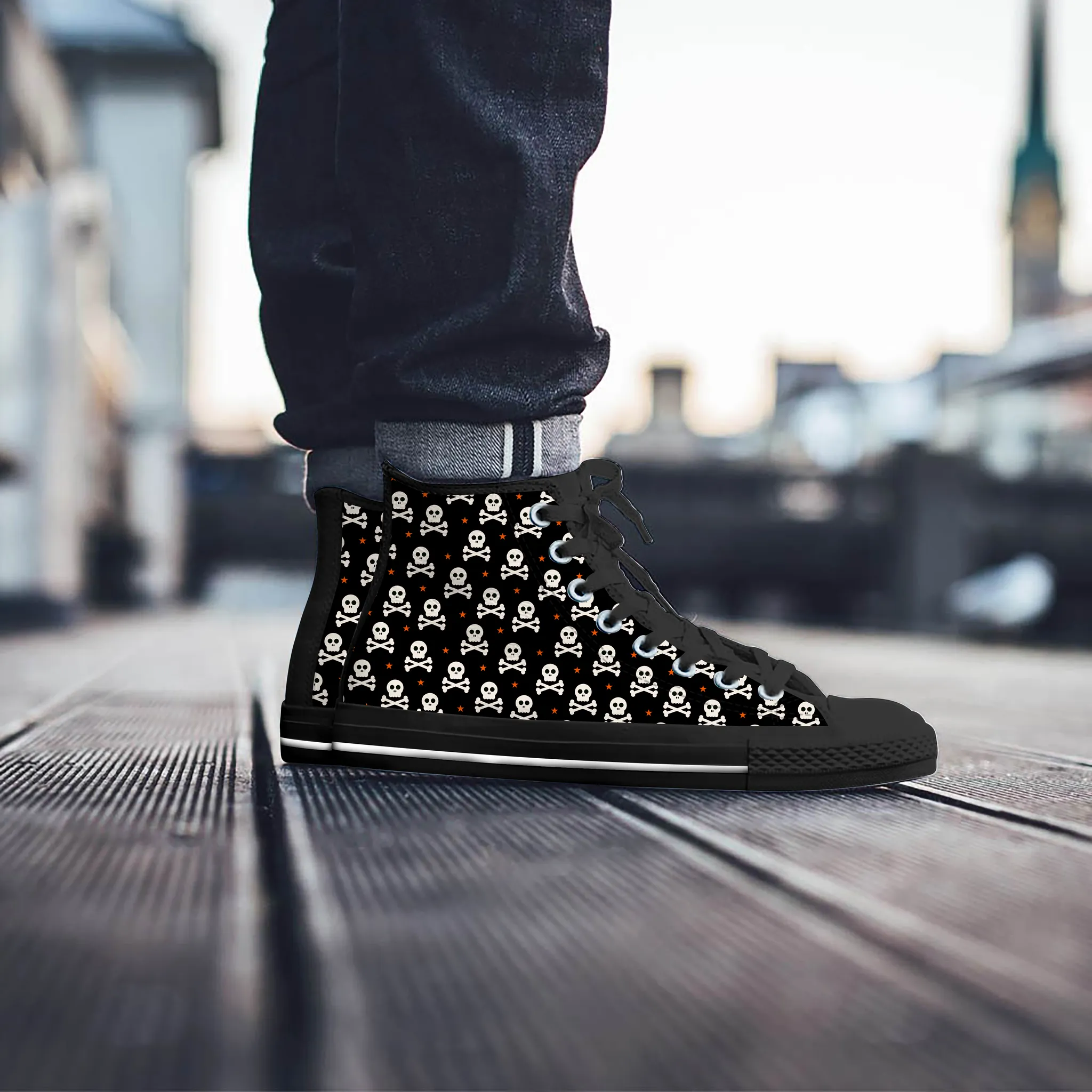 BLACK PIRATE HIGH-TOP SHOES MENS (BLACK) - FREE SHIPPING WORLDWIDE