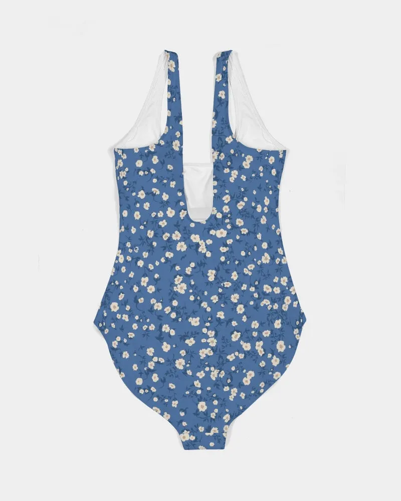 Blue Liberty Floral Feminine One-Piece Swimsuit