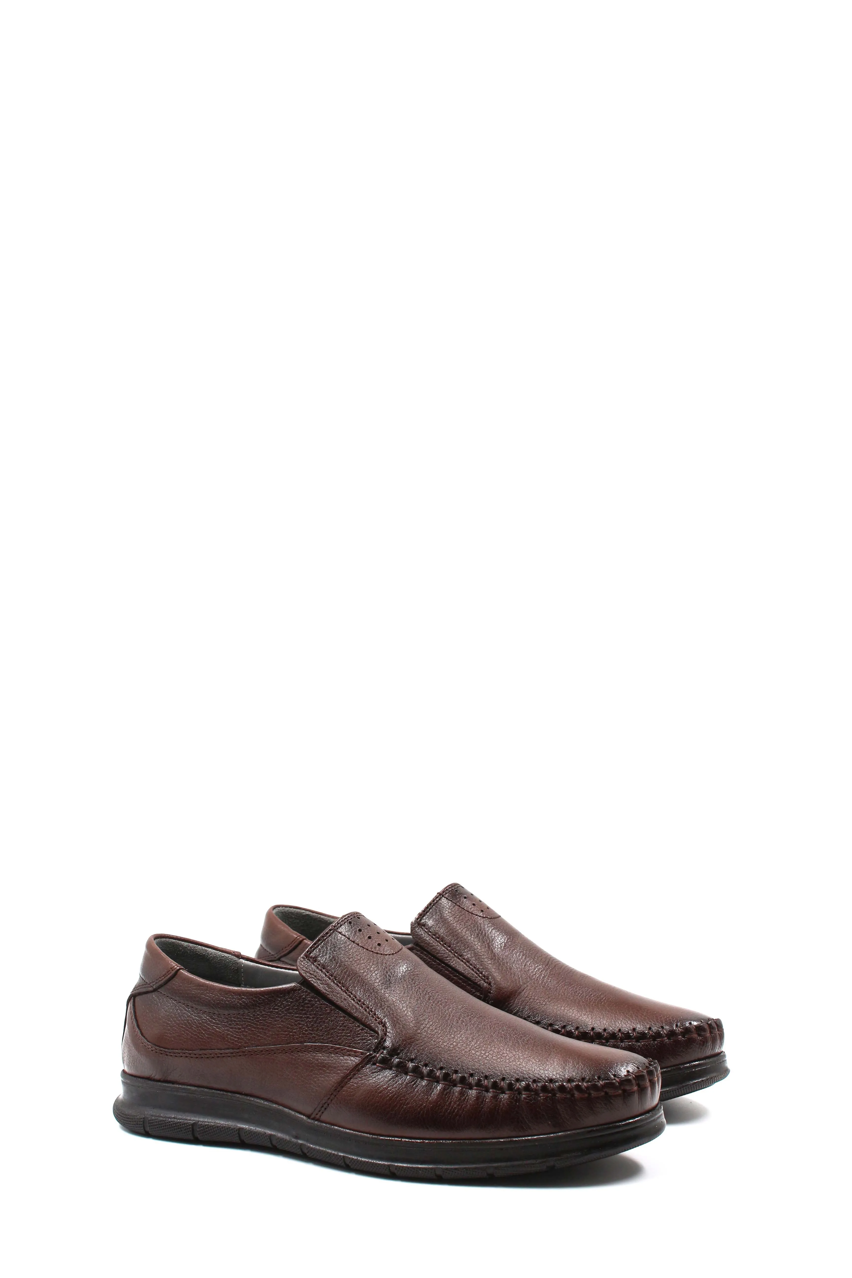 Brown Slip-On Leather Loafers-Wessi