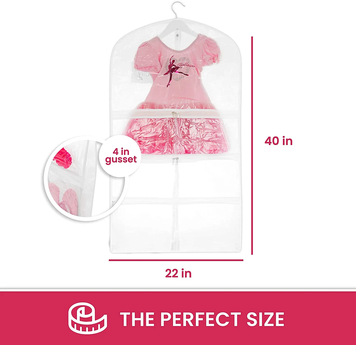 Clear Dance Costume Garment Bag 22 inch x 40 inch x 4 Inch  With 5 Pockets