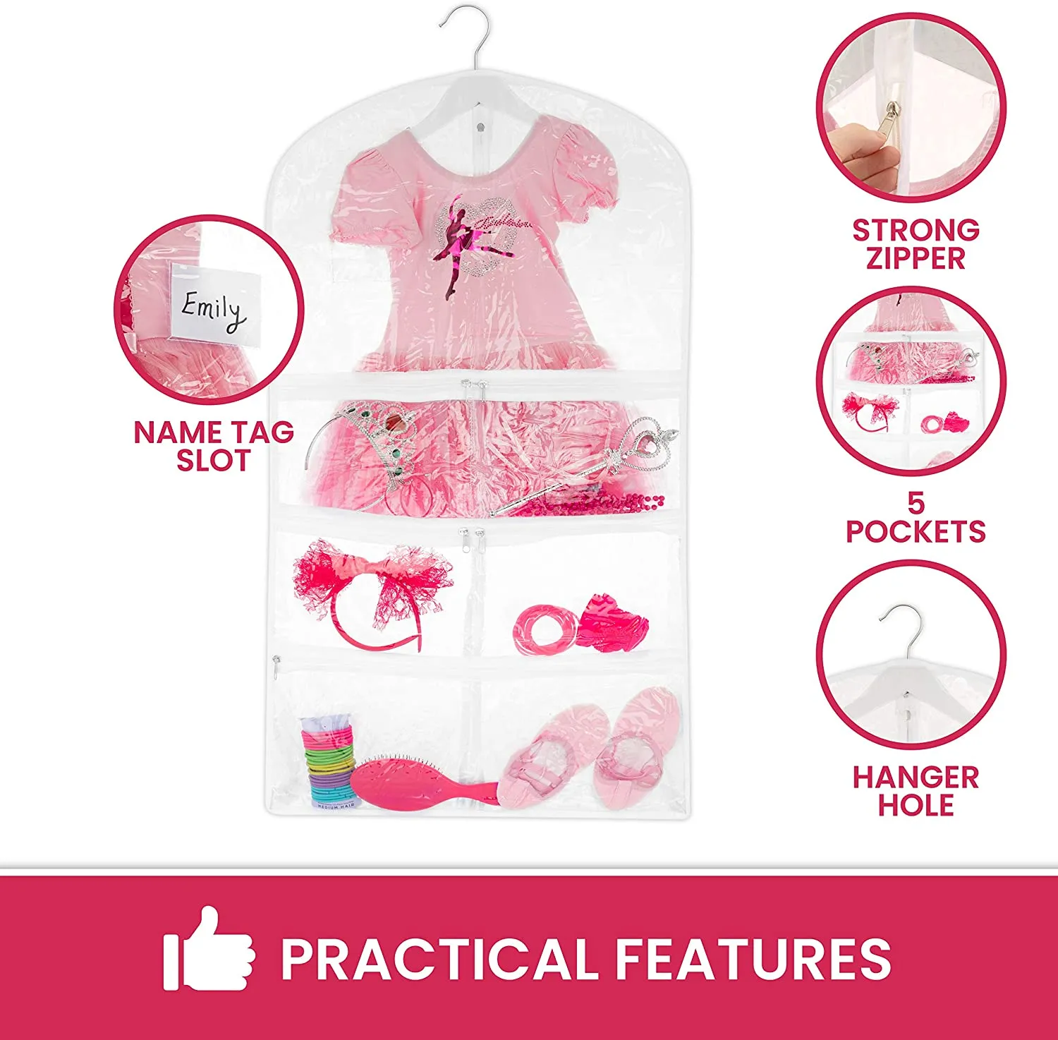 Clear Dance Costume Garment Bag 22 inch x 40 inch x 4 Inch  With 5 Pockets