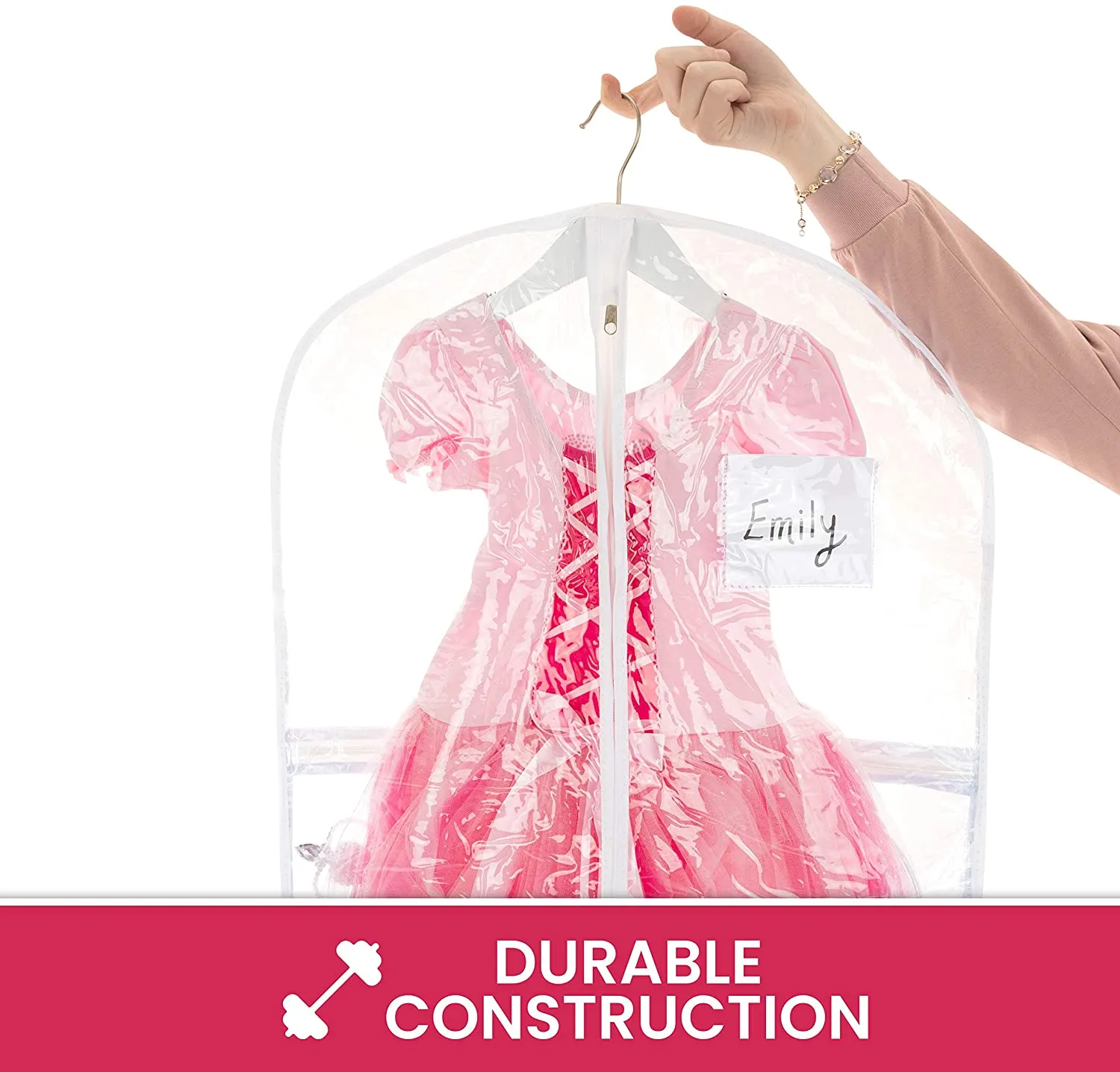 Clear Dance Costume Garment Bag 22 inch x 40 inch x 4 Inch  With 5 Pockets