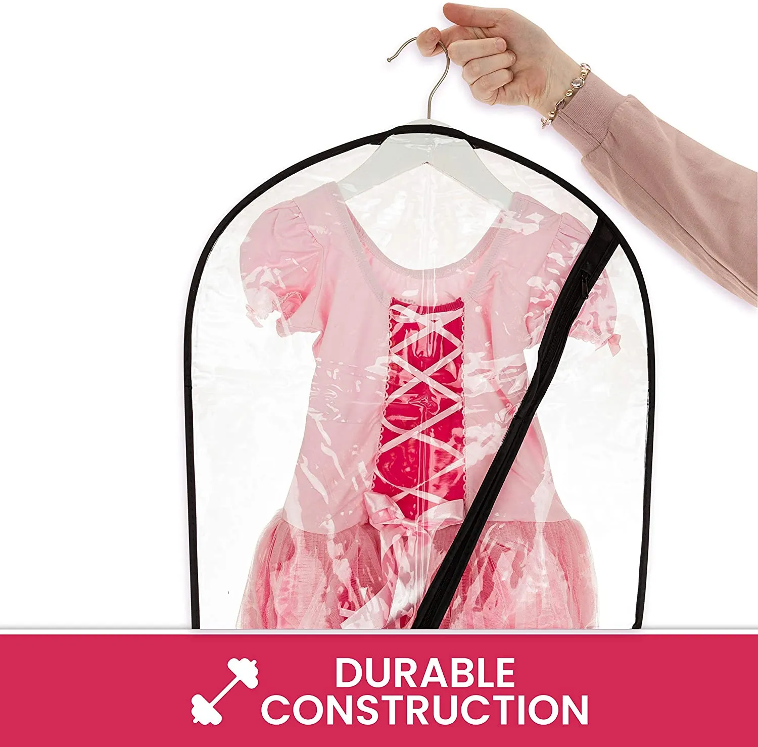 Clear Dance Costume Garment Bag with Pockets for Kids with Durable Diagonal Zipper Transparent