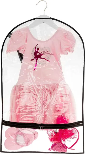 Clear Dance Costume Garment Bag with Pockets for Kids with Durable Diagonal Zipper Transparent