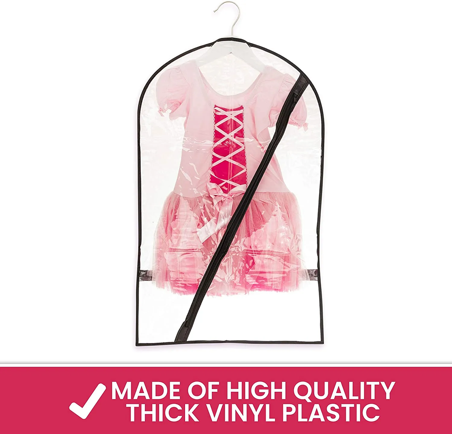 Clear Dance Costume Garment Bag with Pockets for Kids with Durable Diagonal Zipper Transparent