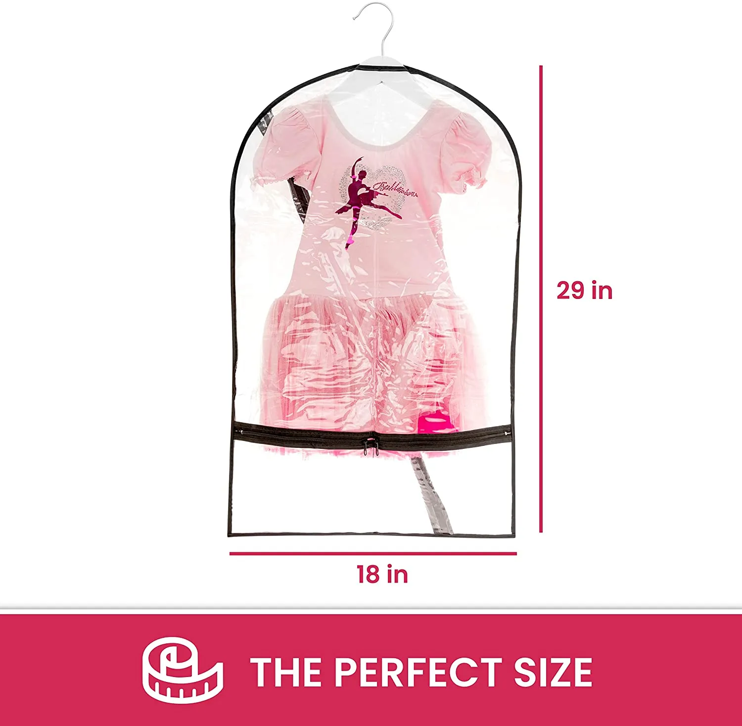 Clear Dance Costume Garment Bag with Pockets for Kids with Durable Diagonal Zipper Transparent