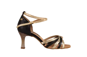 Dance Naturals 22 Laguna Black/Gold Fish Latin Dance Shoe with Center Knot and Double Ankle Strap