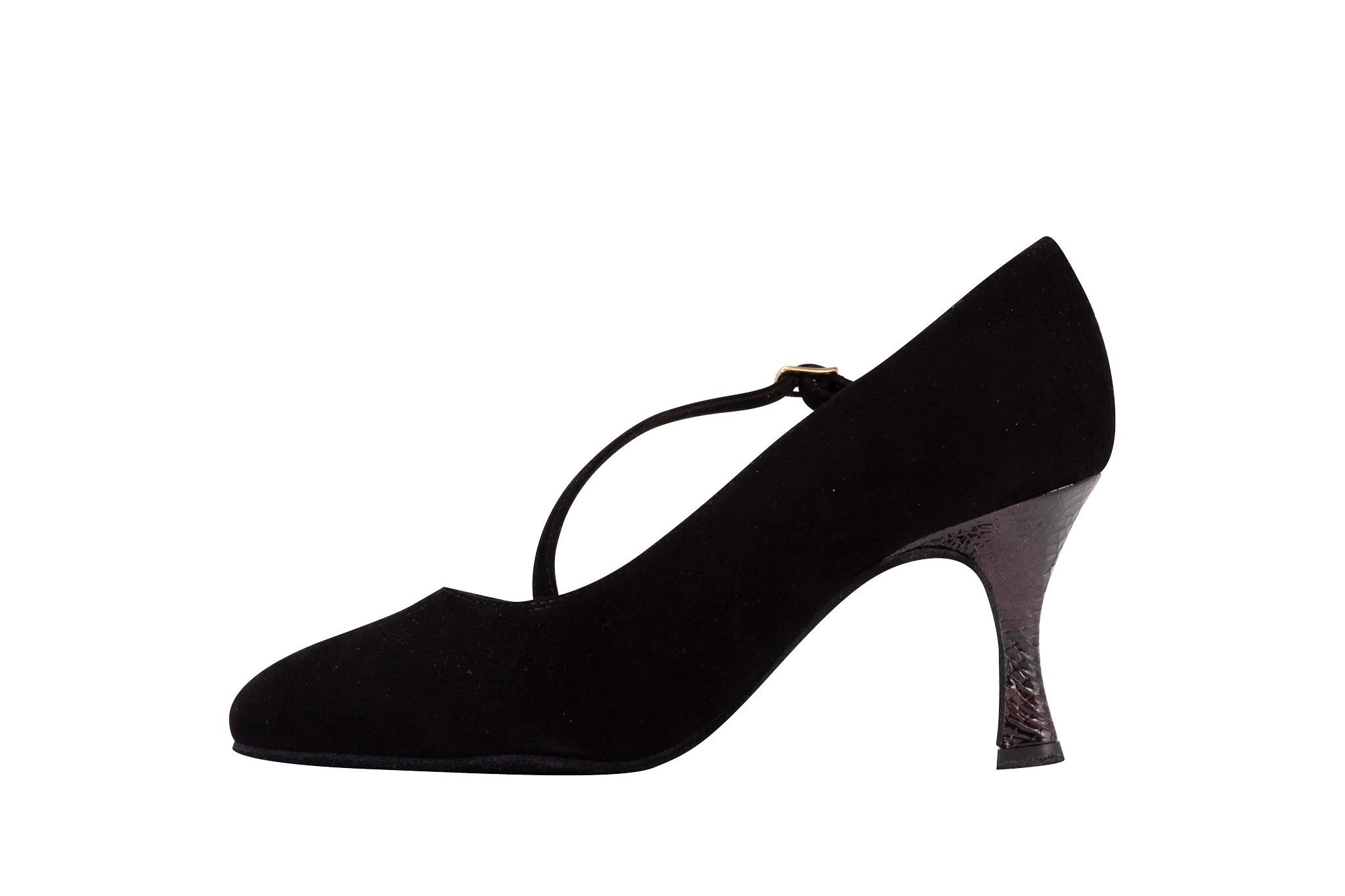Dance Naturals 91 Zenda Ladies Black Suede and Dark Red Snakeskin Ballroom Dance Shoe with Diagonal Strap