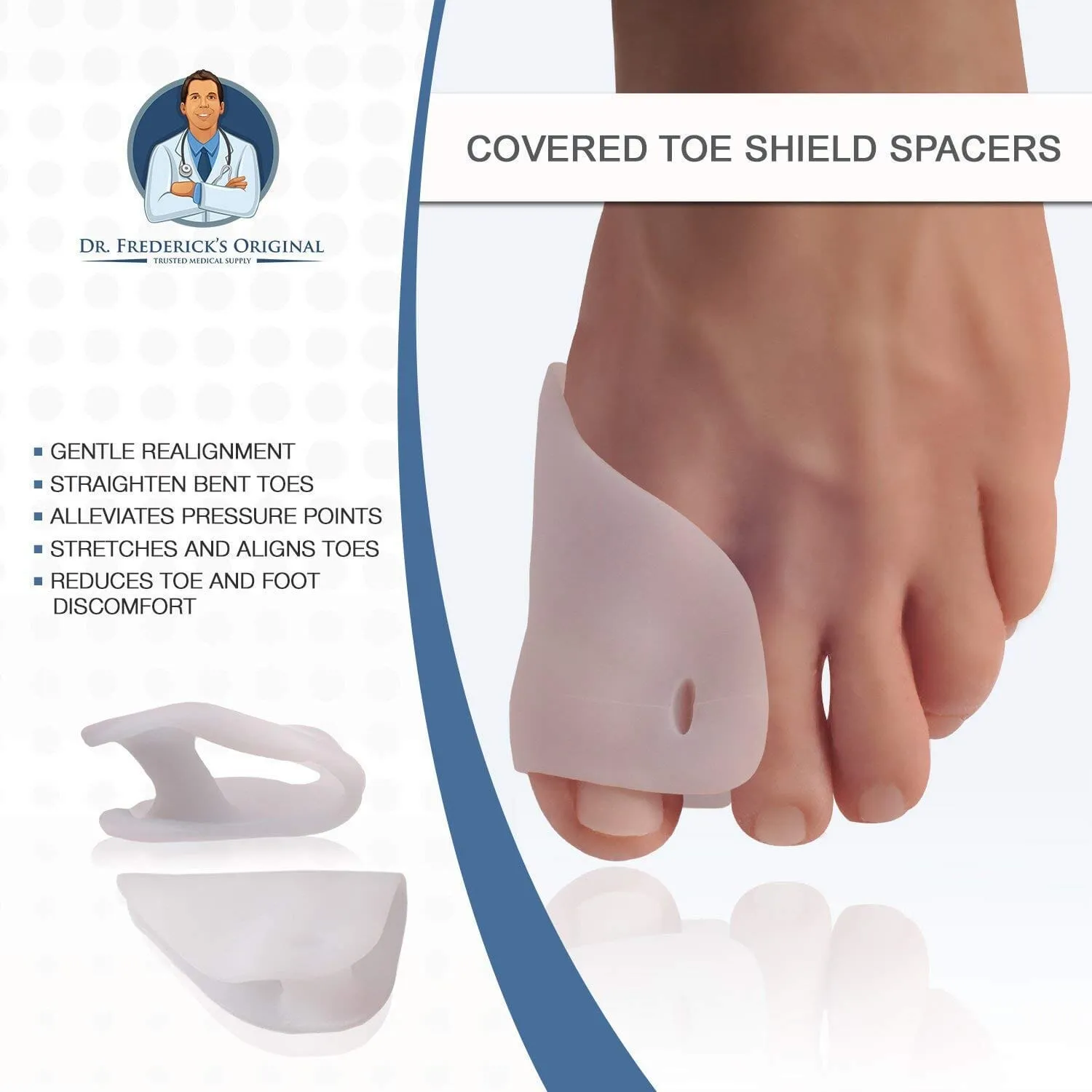 Dr. Frederick's Original Covered Toe Spacers - Gel Shields - 4 Pieces - Bunion Pain Relief