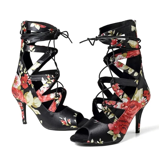 DS Women's Satin Customized Heel Salsa Dance Shoes Heels Dance Boots