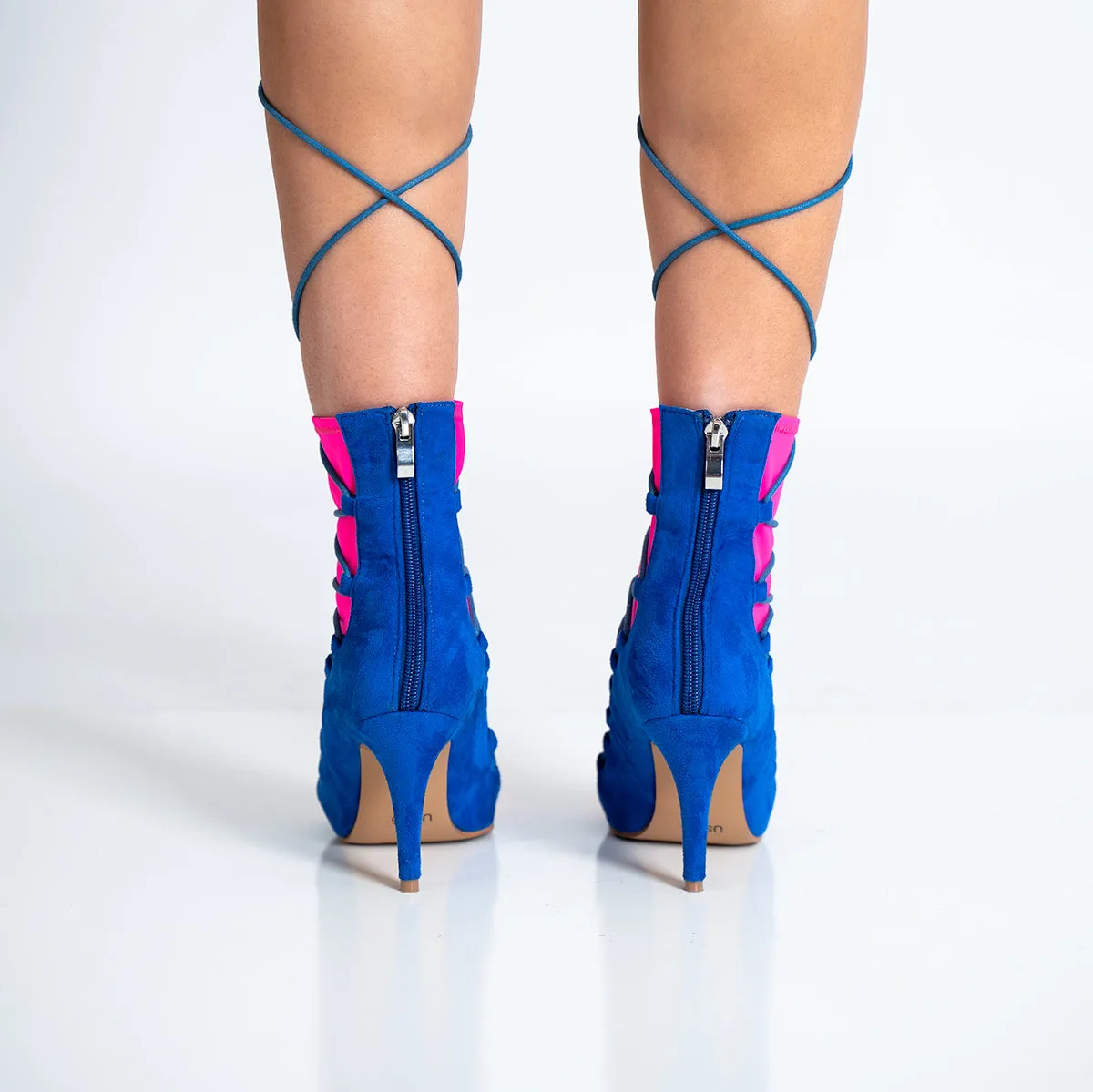 Eva Fuchsia Open Toe Lace Up Sock Bootie Dance Shoes