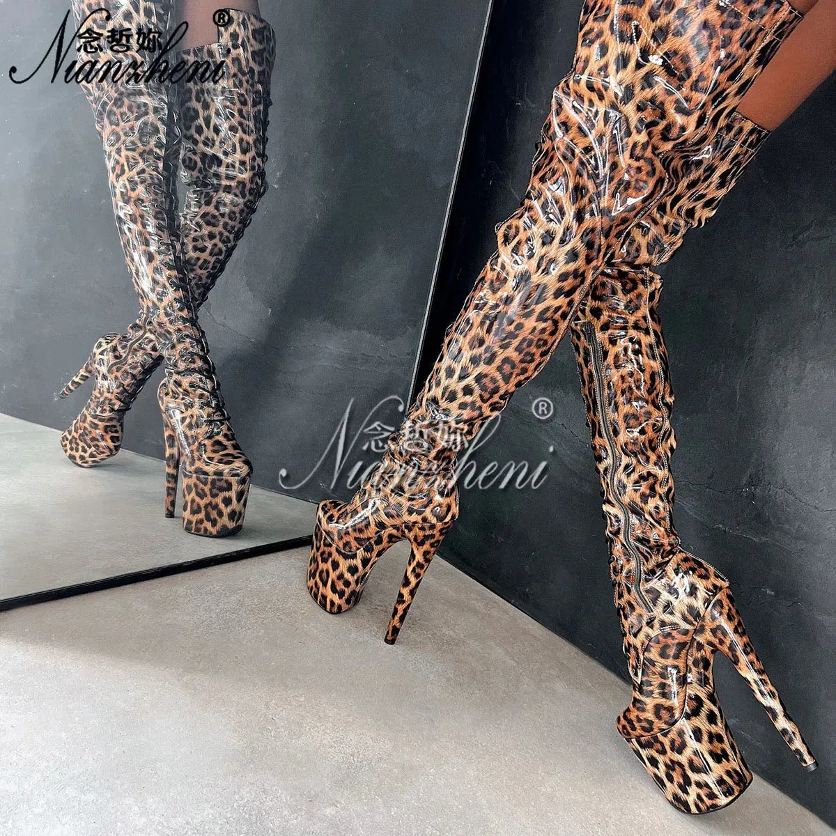 Exotic Leopard Print Thigh-High Heels
