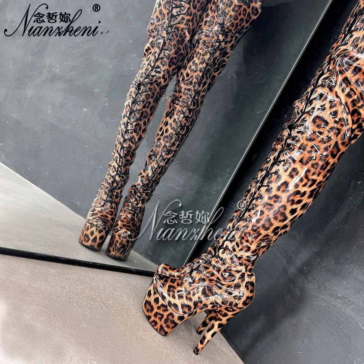 Exotic Leopard Print Thigh-High Heels