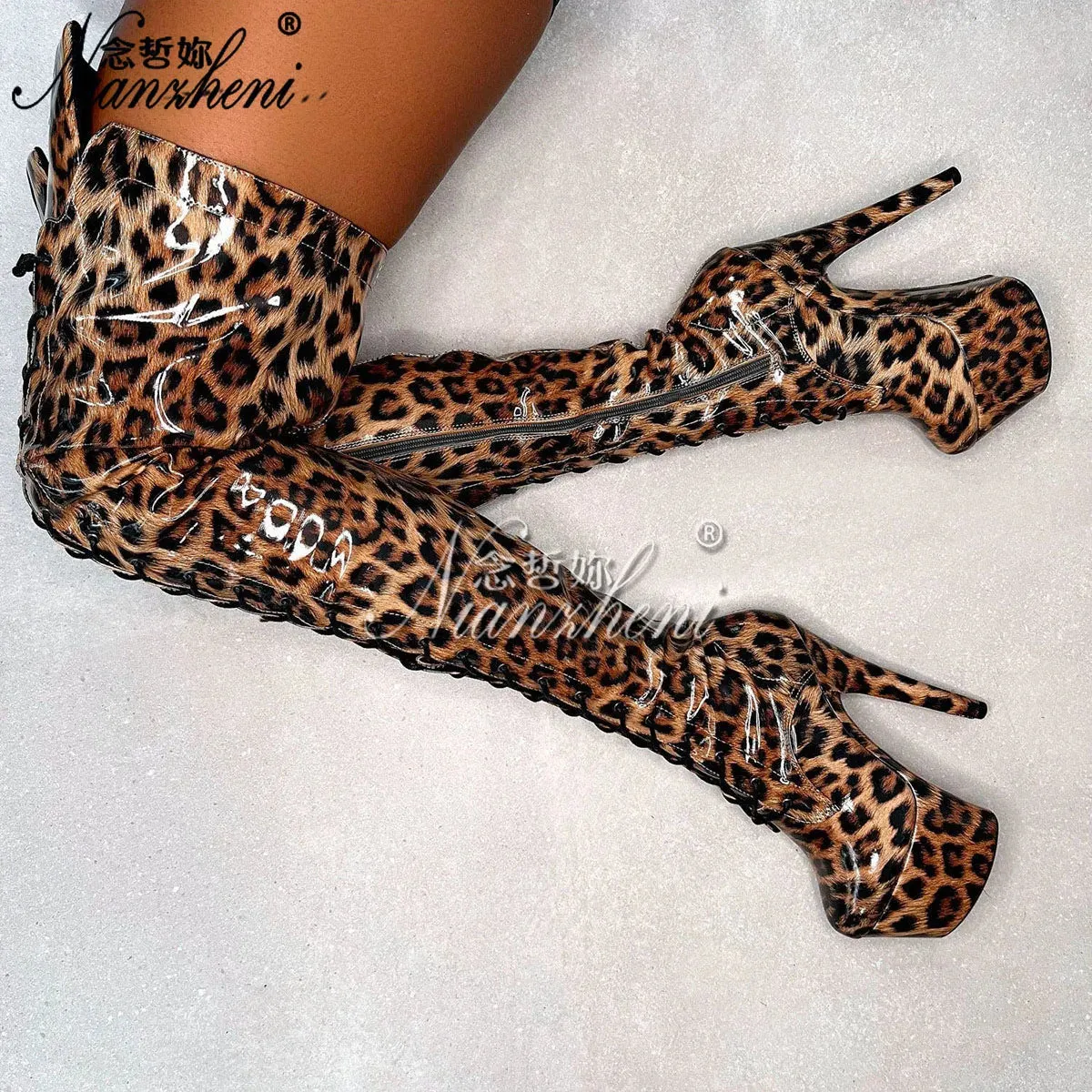 Exotic Leopard Print Thigh-High Heels