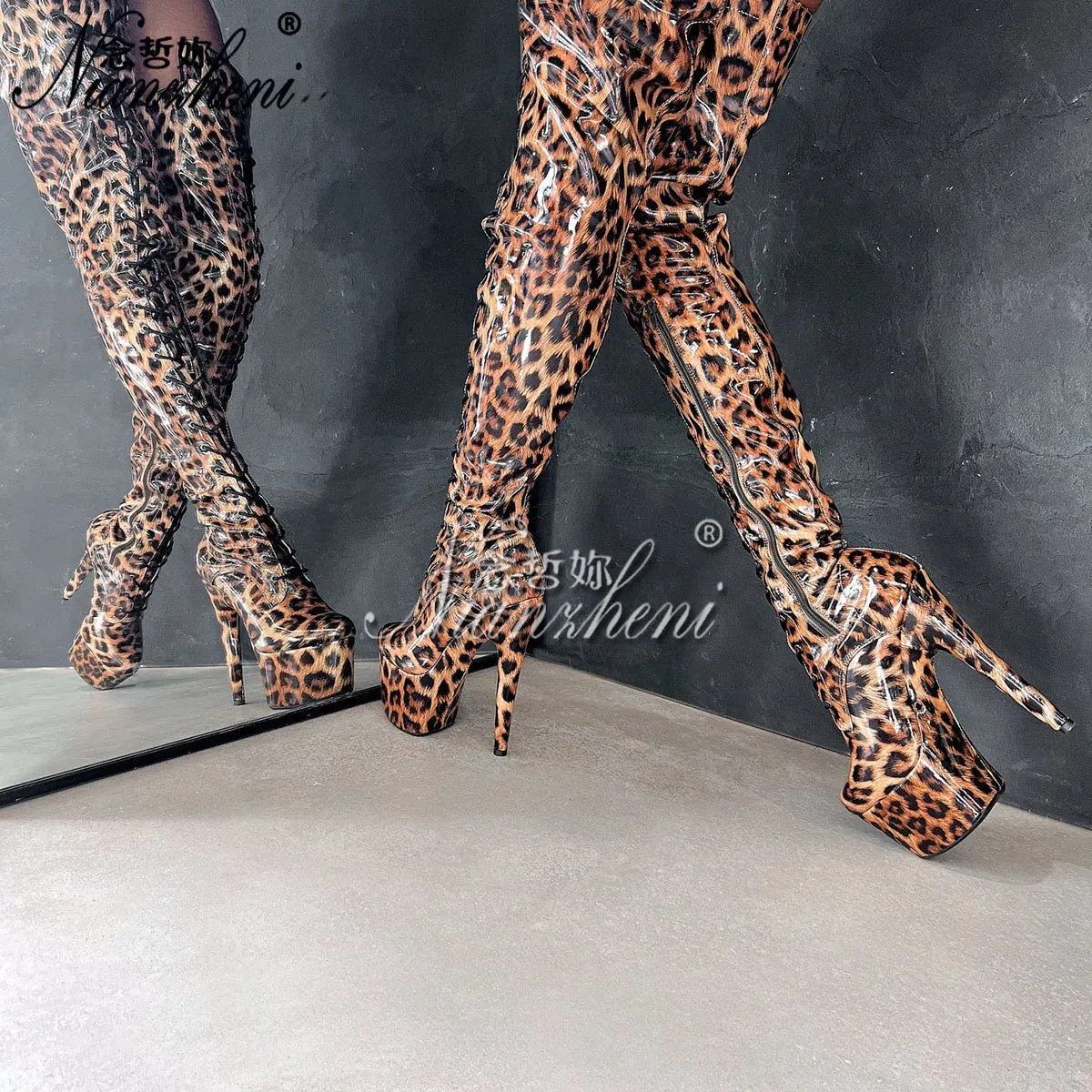 Exotic Leopard Print Thigh-High Heels