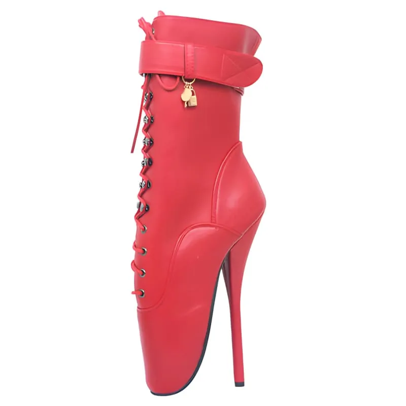 Extreme High-heeled Lace-up Ankle Boots in Black Leather