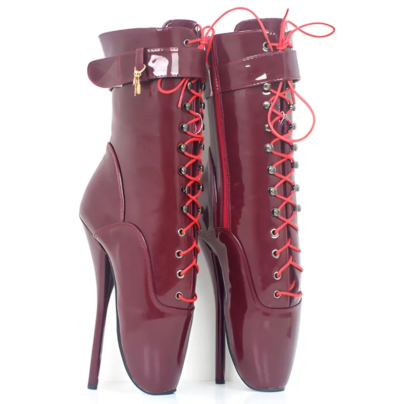 Extreme High-heeled Lace-up Ankle Boots in Black Leather
