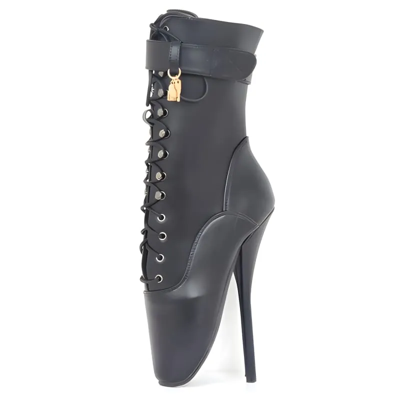 Extreme High-heeled Lace-up Ankle Boots in Black Leather