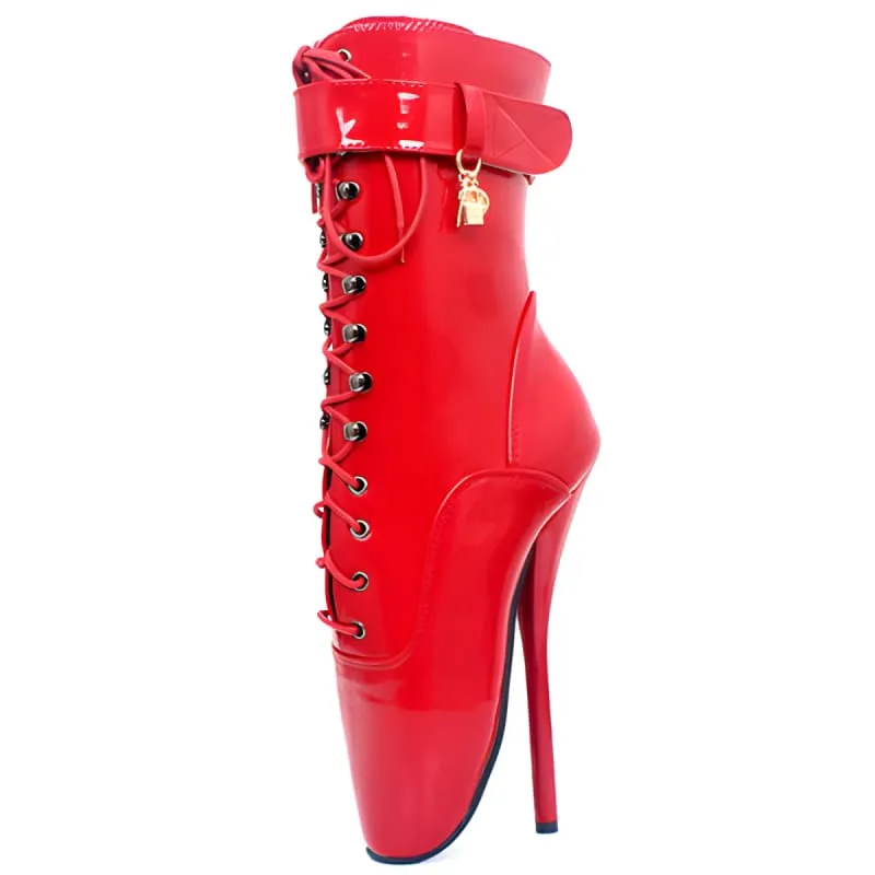 Extreme High-heeled Lace-up Ankle Boots in Black Leather