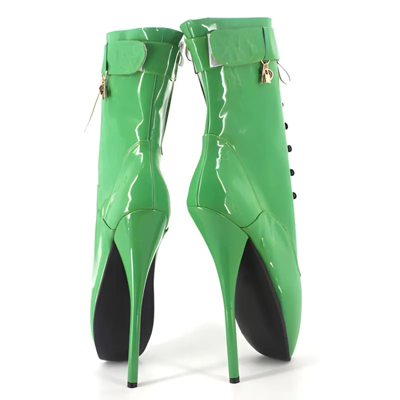 Extreme High-heeled Lace-up Ankle Boots in Black Leather
