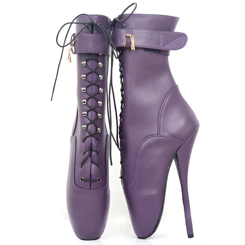 Extreme High-heeled Lace-up Ankle Boots in Black Leather