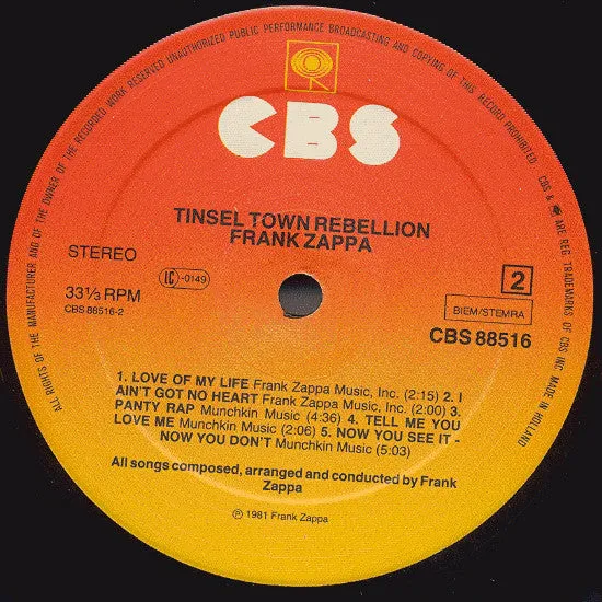 Frank Zappa - Tinsel Town Rebellion (2xLP, Album) (NM or M-)