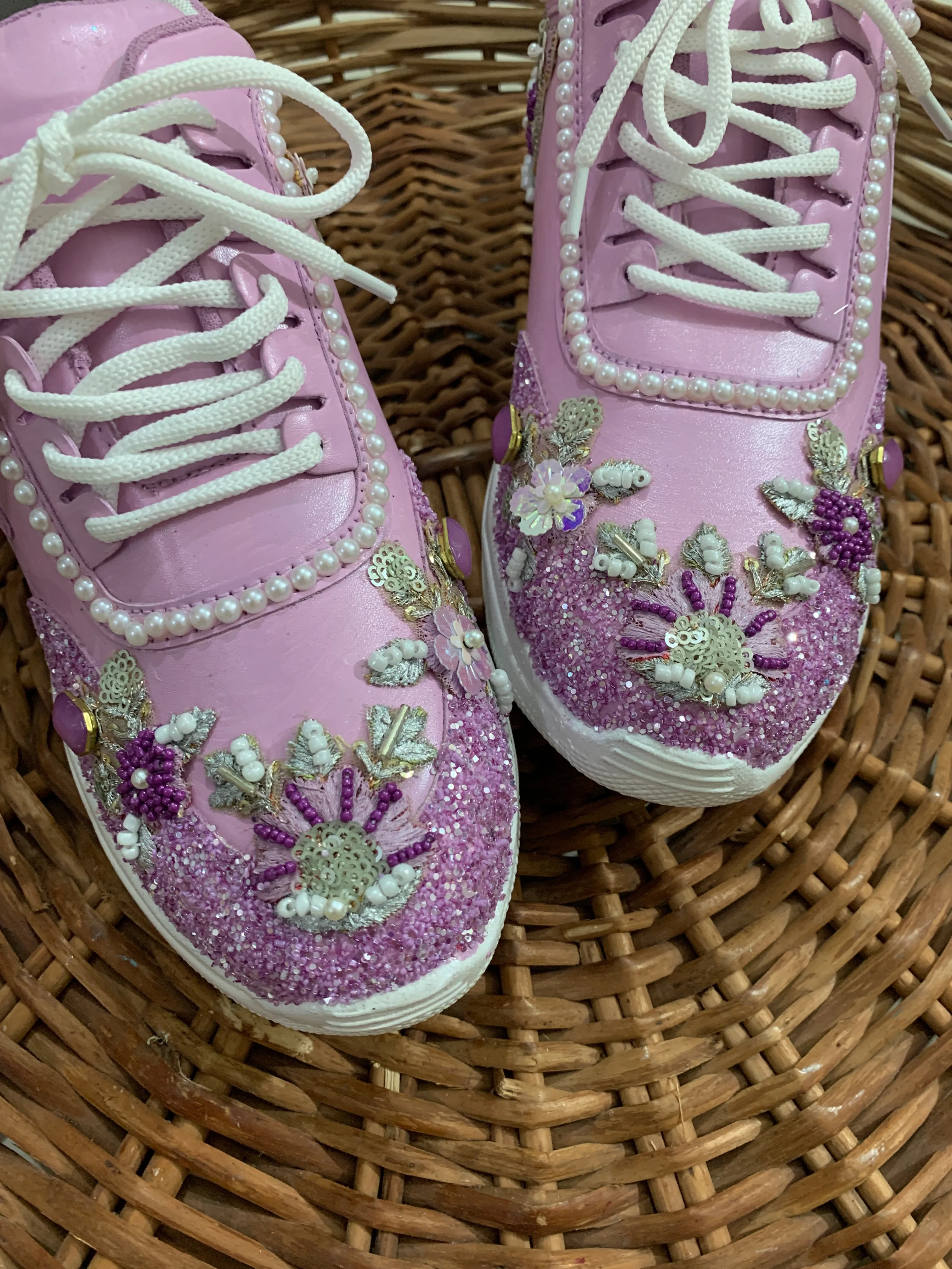 Funky N Trendy hand crafted purple theme bridal sneakers/ bridesmaid sneaker / lavender sneakers/ lavender floral theme sneakers / lavender shoes