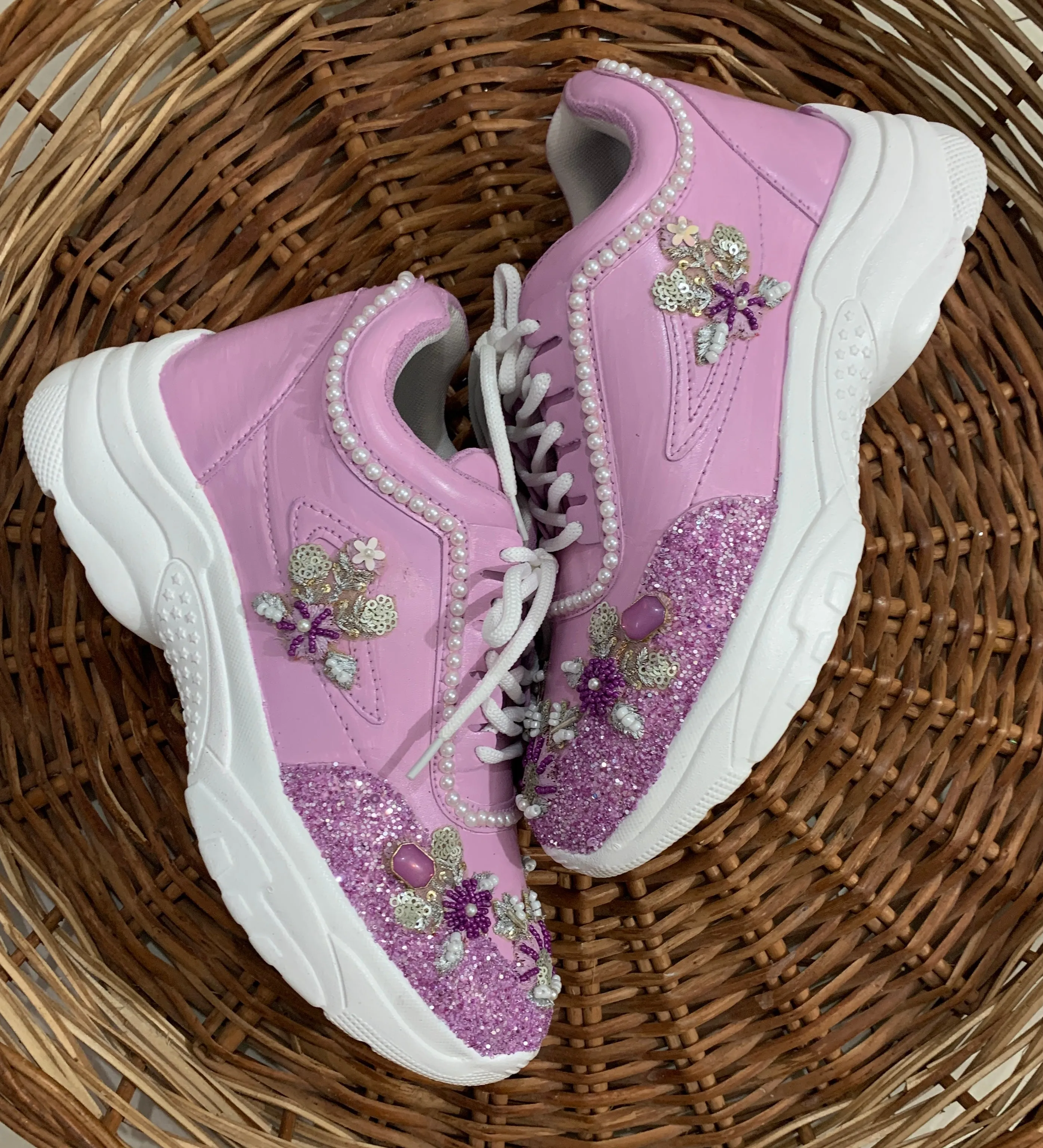 Funky N Trendy hand crafted purple theme bridal sneakers/ bridesmaid sneaker / lavender sneakers/ lavender floral theme sneakers / lavender shoes