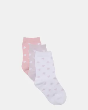 Hearts Crew 3 Pack White/Lilac/Pink