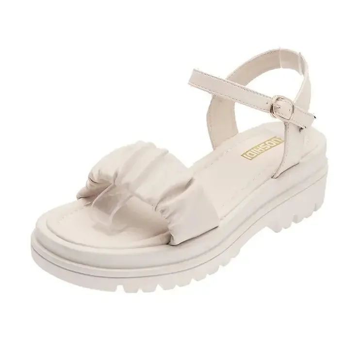 Hnzxzm Muffin Platform Medium Heel Roman Sandals Women 2024 Summer New Woman Shoes Pure Color Casual Shoes Female