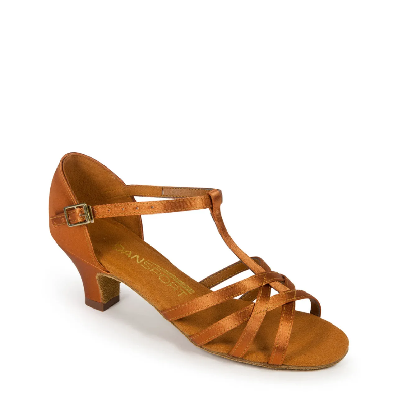 International Dance Shoes IDS Youth Tan Satin Latin Technique and Competition Dance Shoe with T-Bar Design DANSPORT G1012
